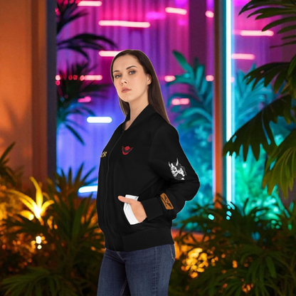 Dragon Graphic Women's Bomber Jacket, Mythical All Over Design, Zip Up Outerwear