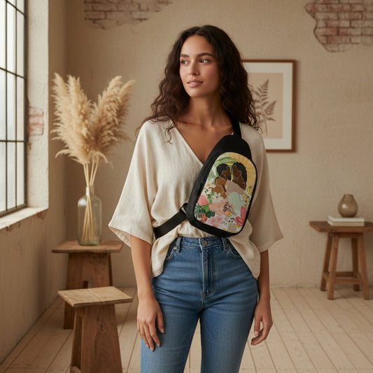 Graphic Chest Bags Featuring Illustrations of African American Couples Yoycol