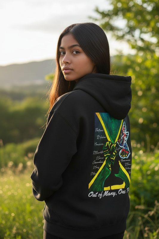 Unisex Graphic Hoodie with Hand Drawn Jamaican Flag Art , Trendy Casual Wear