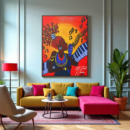 Original Painting, Afro Music Art Gallery Canvas, Jazz Singer Painting Vertical Frame, Black History Decor, Musician Portrait