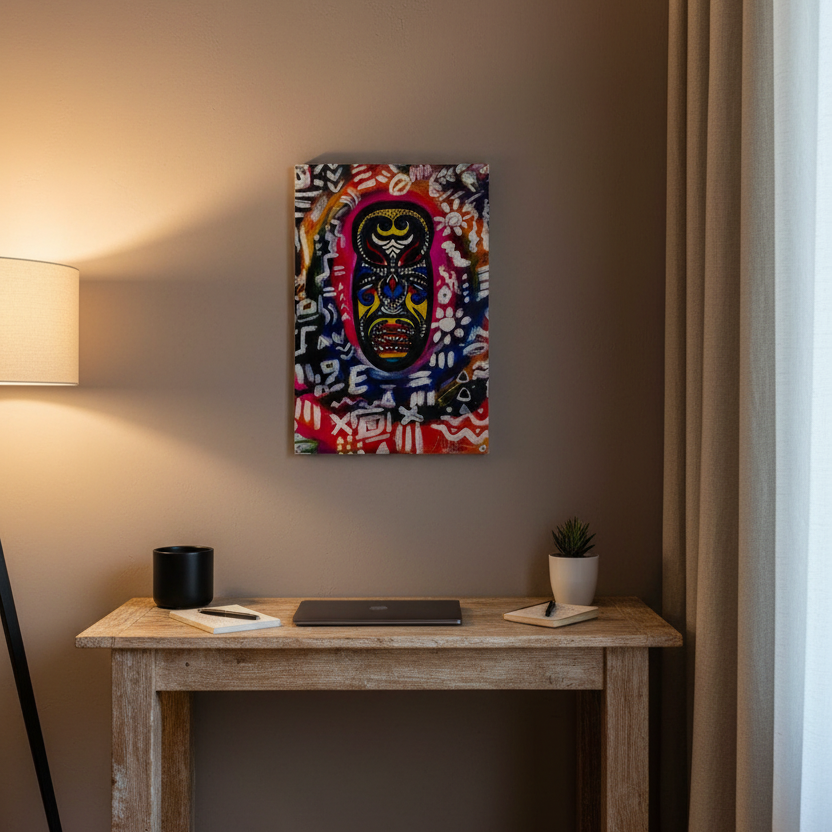 Vibrant Tribal Mask Painting,  Acrylic Print - Authentic Handcrafted Decor Gelato