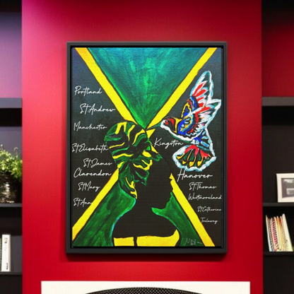 Hand-Painted Jamaican Flag Canvas Wrap - Original Vertical Frame for Living Room Art