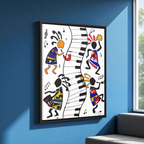 Tribal Music Wall Art, Original Hand Drawn Piece, Cultural Home Decor, Vertical Frame Printify