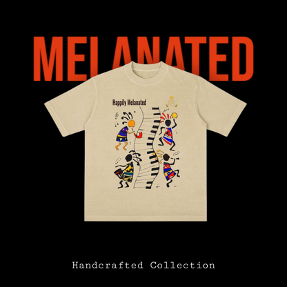 Afro Music Cartoon Graphic Unisex T-shirt, Vintage Wash Drop Shoulder T-shirt