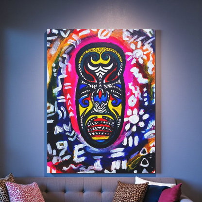 Unique Tribal Mask Painting,  Matte Canvas Stretched - Authentic Ethnic Decor