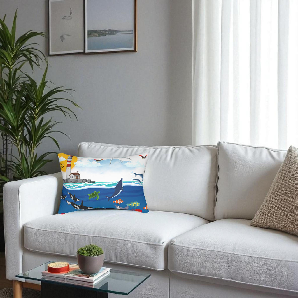 Ocean Adventure Lumbar Pillow - Nautical Marine Decor for Home Printify