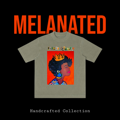 Crowned Black Woman Art Graphic Vintage Wash Drop Shoulder T-shirt