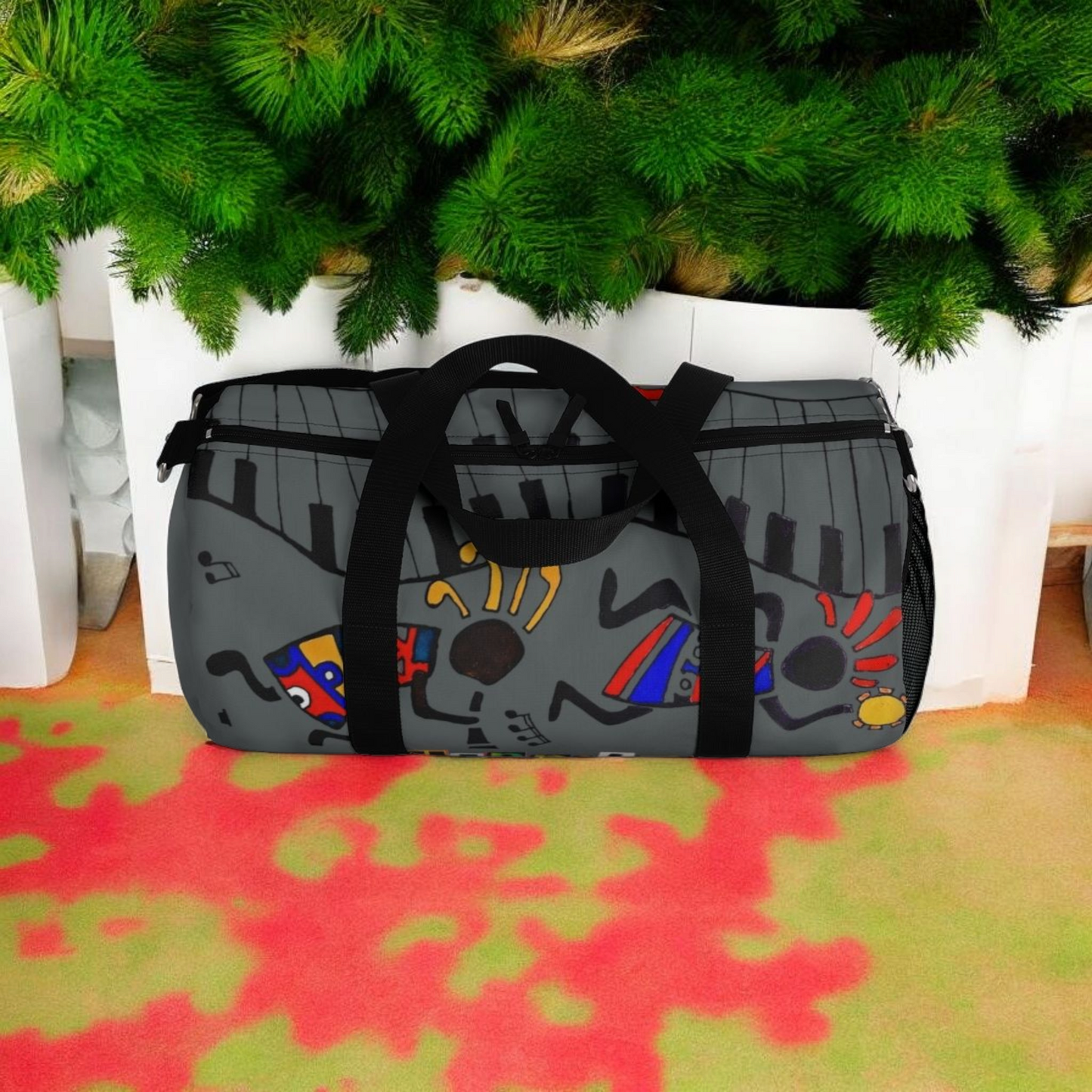 Afro Music Cartoon Piano Art Handcrafted Duffel Bag - Musician Gift, Travel Bag, Music Lover Gym Bag