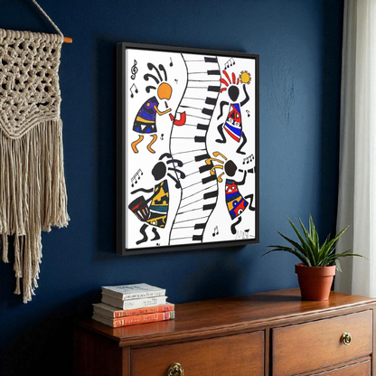 Tribal Music Wall Art, Original Hand Drawn Piece, Cultural Home Decor, Vertical Frame