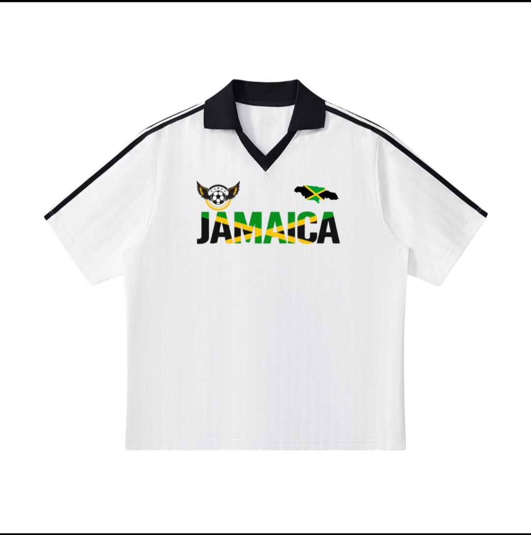 Jamaican Flag Themed Unisex Graphic Contrast Collar Striped Soccer Jersey