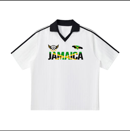Jamaican Flag Themed Unisex Graphic Contrast Collar Striped Soccer Jersey