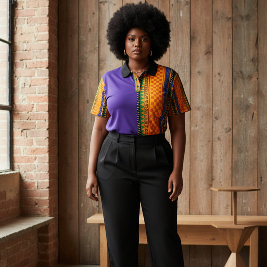 African Kente Stripe Polo Shirt — Vibrant Cultural Print Golf Polo