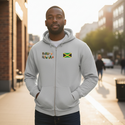 Illustrated Jamaican Woman Ethnic Streetwear Full Zip Hoodie, Jamaican Flag Colors