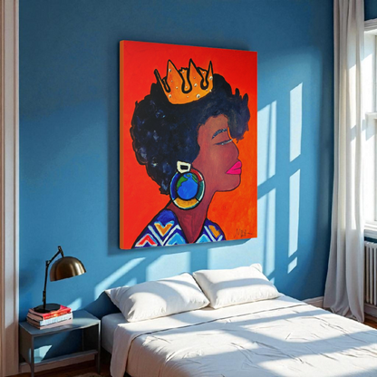 Hand-Painted Artisan Black Woman Portrait, Cultural Home Accent, Statement Piece