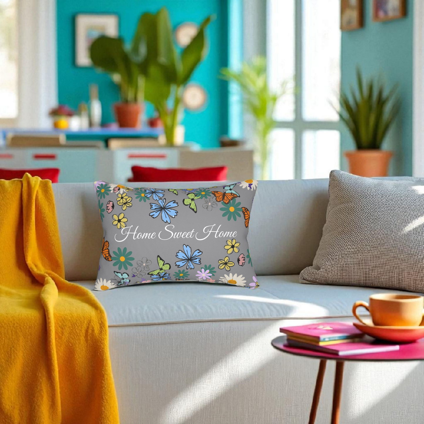 Home Sweet Home Floral Lumbar Pillow - Cozy Accent for Living Room