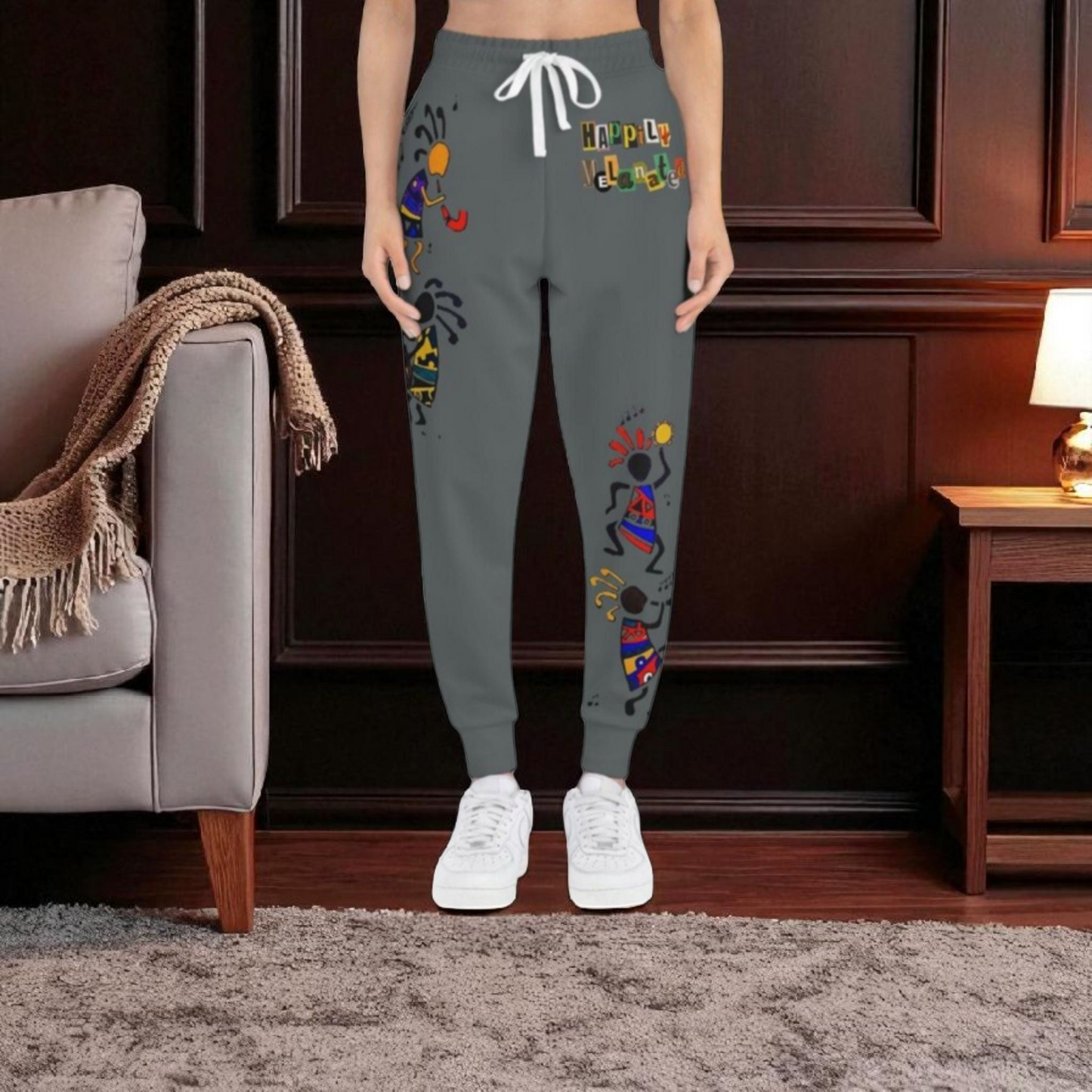 Afro Music Cartoon Art Unisex Athletic Joggers, Handcrafted Jogger Pants, Workout Sweatpants