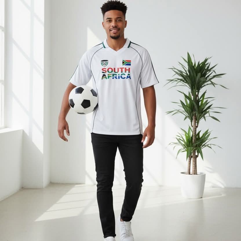 South African Flag Themed Graphic  Stripe Collared Soccer Jersey
