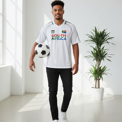 South African Flag Themed Graphic  Stripe Collared Soccer Jersey