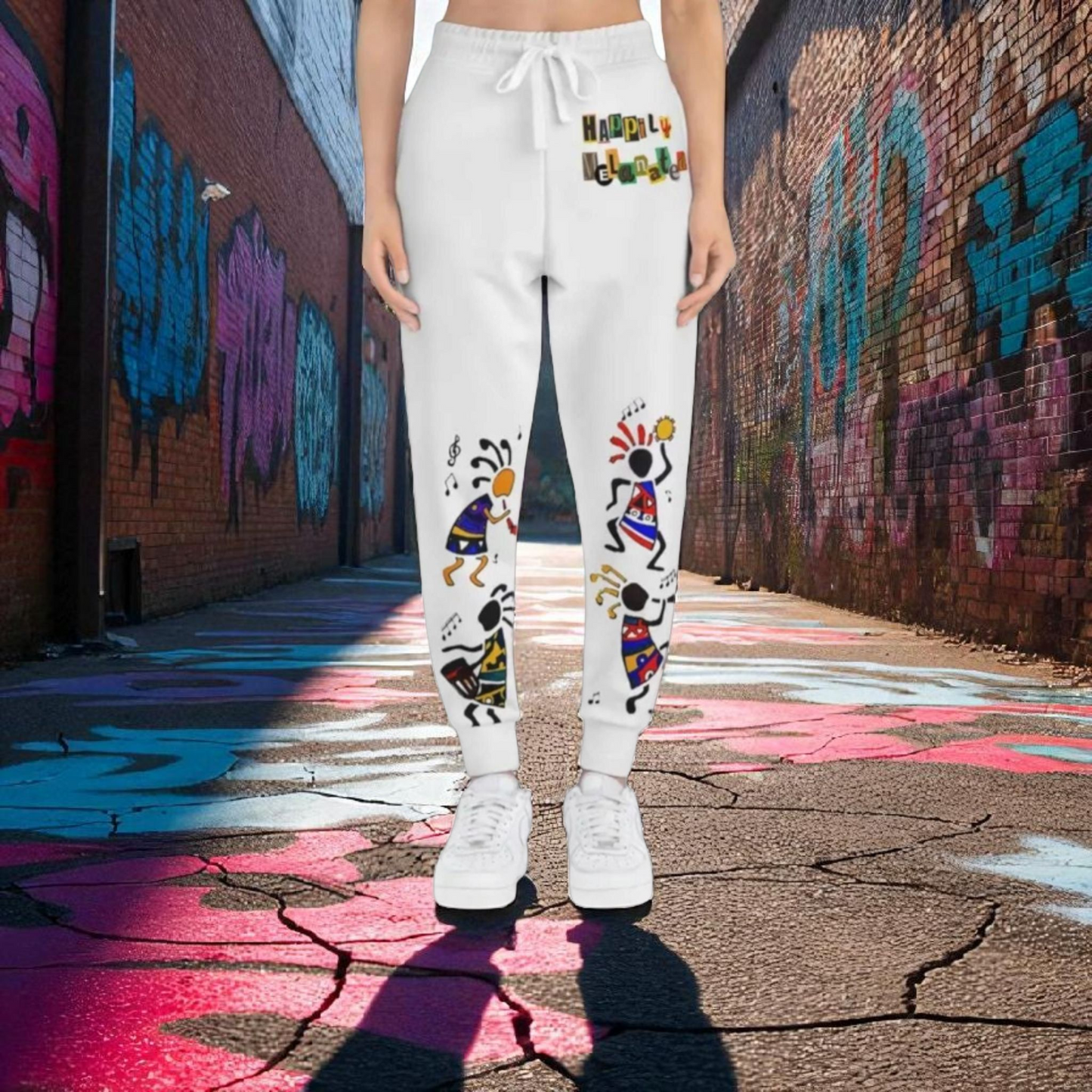 Handcrafted Afro Music Cartoon Art Athletic Joggers, Unisex Sweatpants