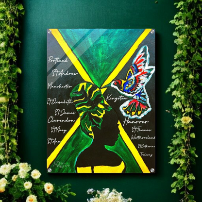 Hand Drawn Wall Art with Jamaican Woman, Original Acrylic Painting for Bohemian