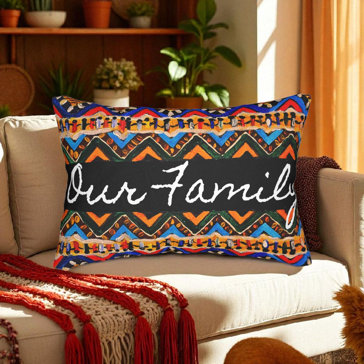 Handcrafted Tribal Patterned Lumbar Pillow - Unique Boho Chic Home Decor Printify