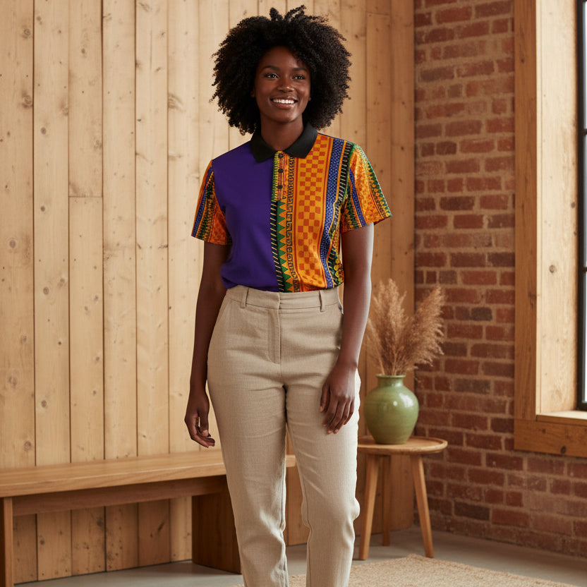 African Kente Stripe Polo Shirt — Vibrant Cultural Print Golf Polo Printify