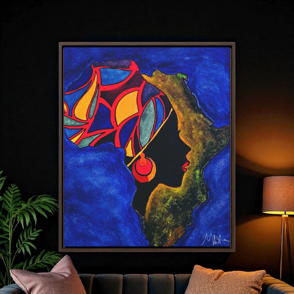 African Essence Original Ethnic Portrait - Authentic Continental Painting,Vertical Frame Printify
