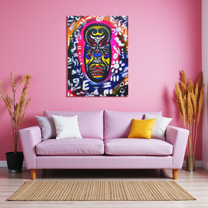 Unique Tribal Mask Painting,  Matte Canvas Stretched - Authentic Ethnic Decor