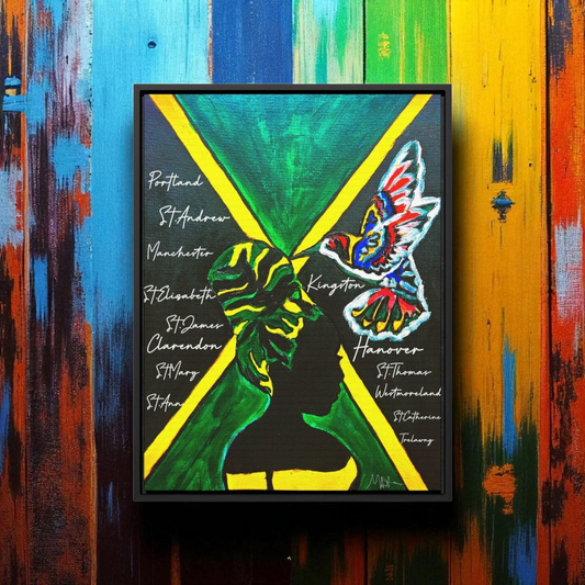 Hand-Painted Jamaican Flag Canvas Wrap - Original Vertical Frame for Living Room Art