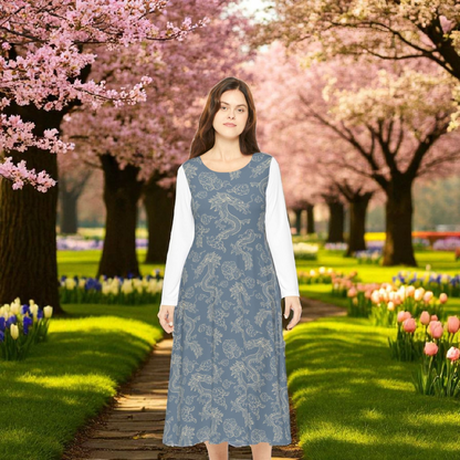 Elegant Women's Long Sleeve Dance Dress, Ballet Dress, Floral Print Dress, Dancewear