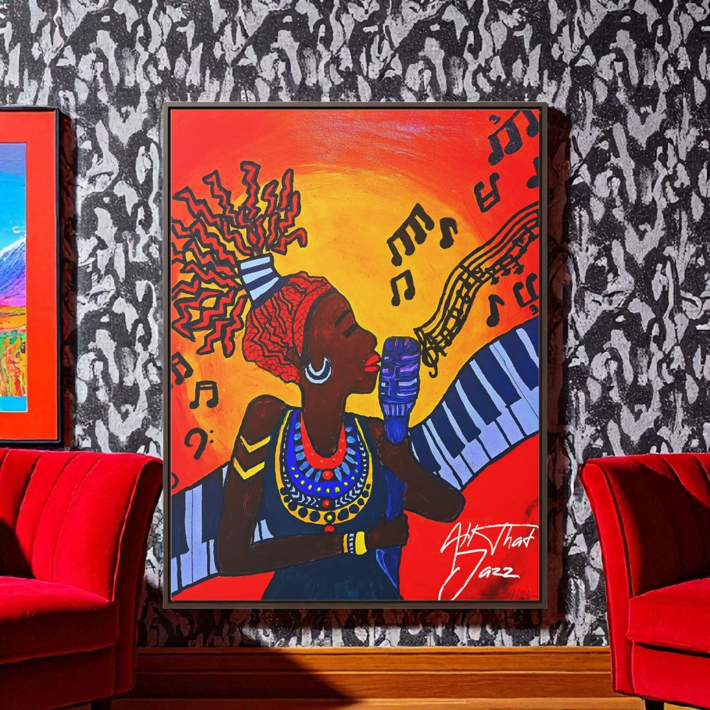 Original Painting, Afro Music Art Gallery Canvas, Jazz Singer Painting Vertical Frame, Black History Decor, Musician Portrait