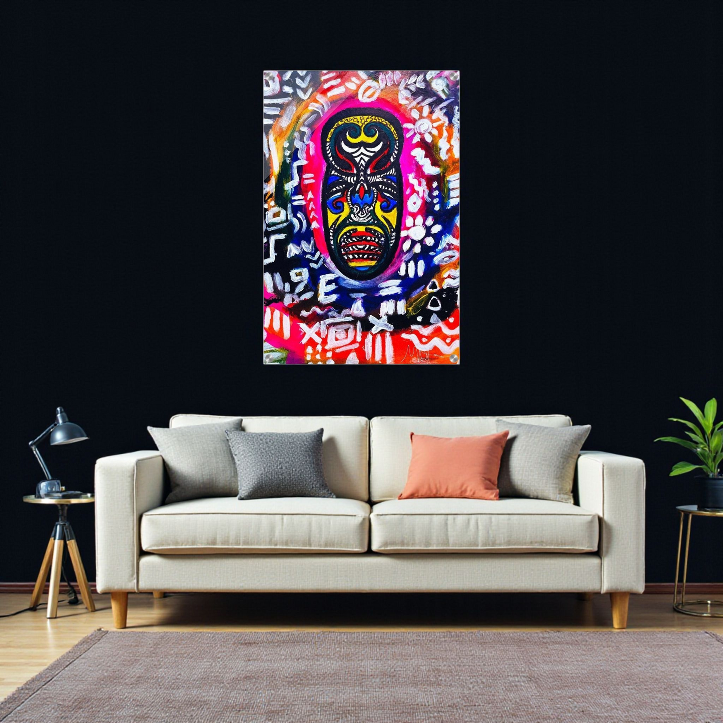 Vibrant Tribal Mask Painting,  Acrylic Print - Authentic Handcrafted Decor