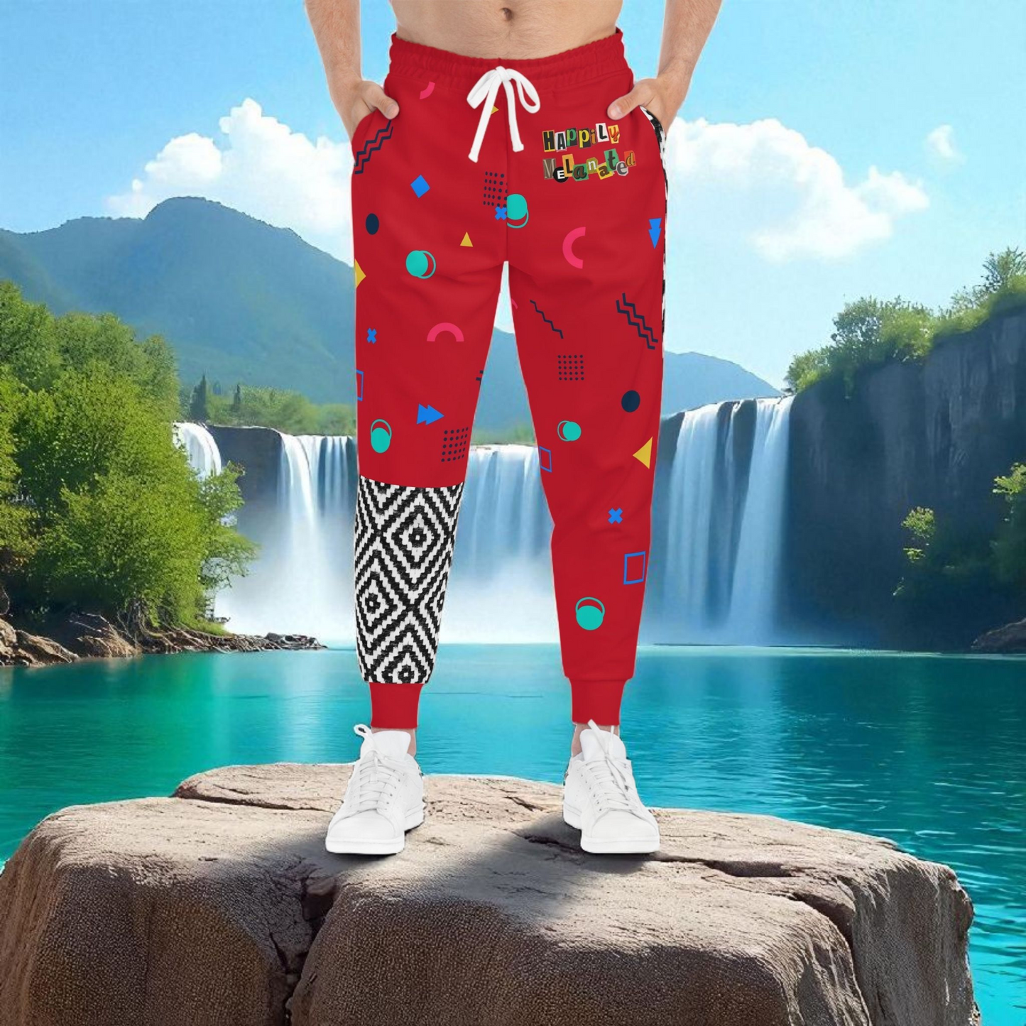 Handcrafted Aztec Pattern Unisex Athletic Joggers, Tribal Print Gym Sweatpants
