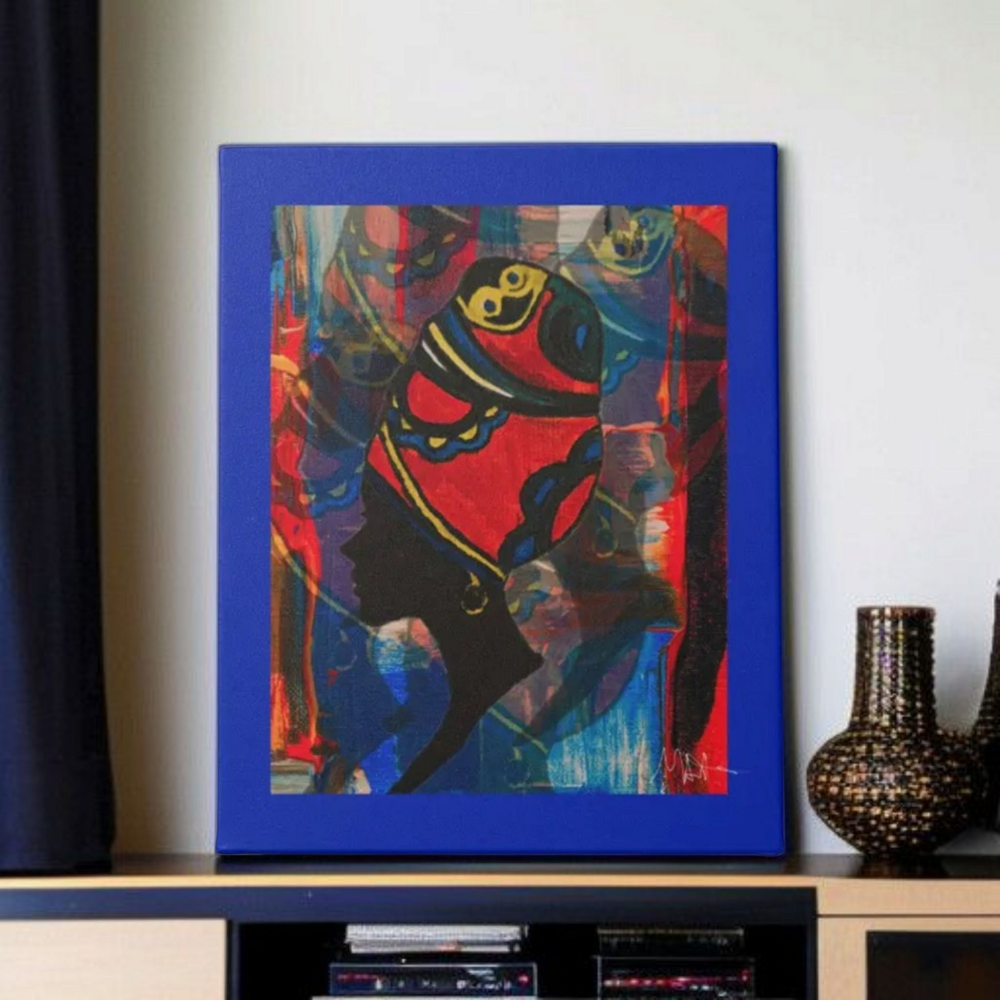 Abstract Ethnic Canvas Wall Art - Hand Drawn African Woman Illustration
