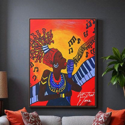 Original Painting, Afro Music Art Gallery Canvas, Jazz Singer Painting Vertical Frame, Black History Decor, Musician Portrait