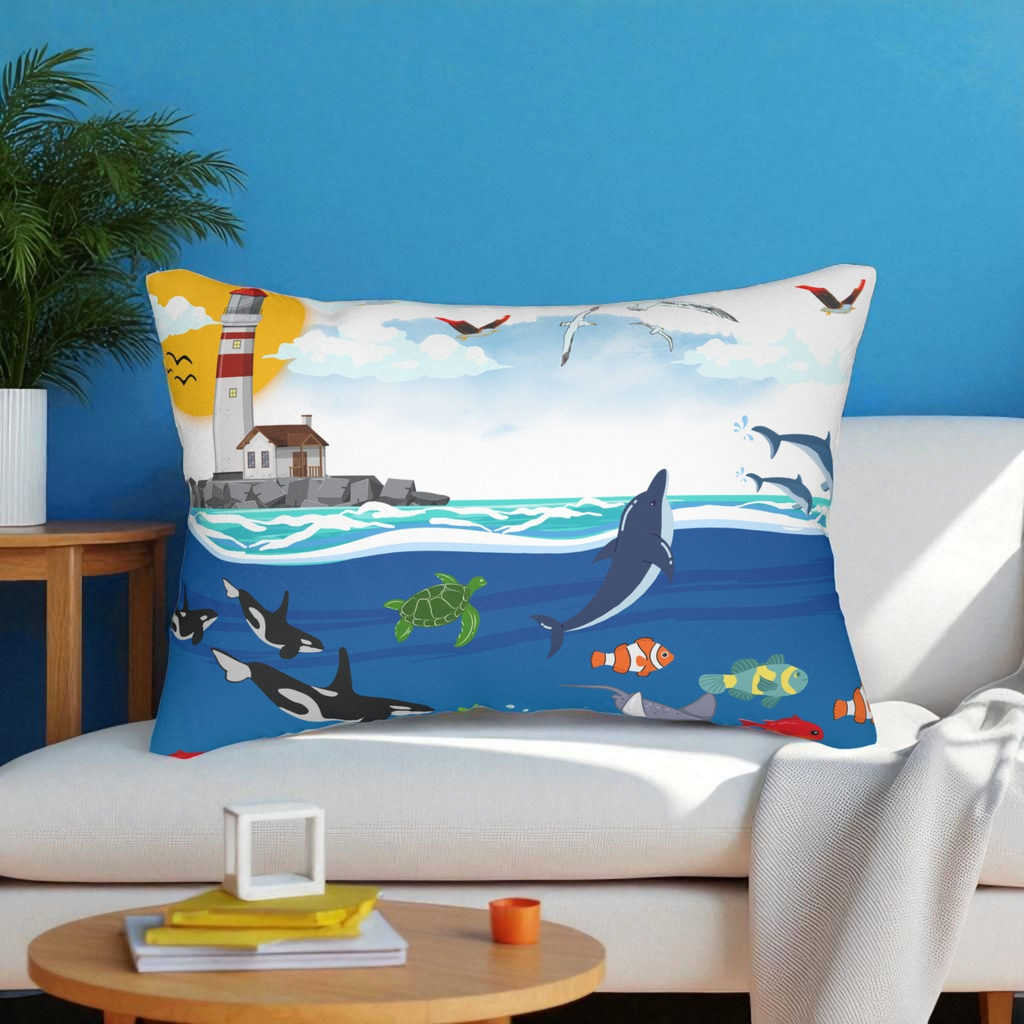 Ocean Adventure Lumbar Pillow - Nautical Marine Decor for Home Printify