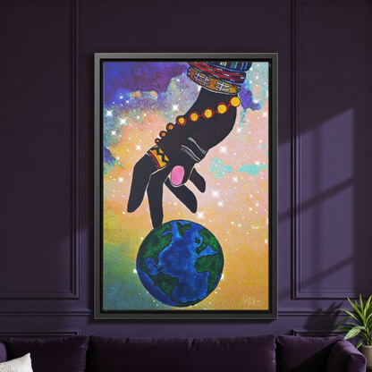 Cosmic Ethnic Wall Art - Handcrafted Astronomical Painting, Unique Space-Themed Decor, Vertica Frame