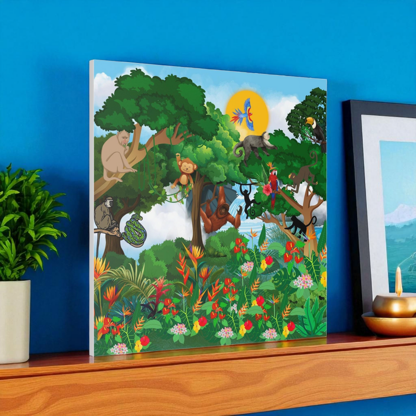 Canvas Gallery Wraps, Jungle Monkey Animal Wall Art Decor Print - Safari Nursery Room