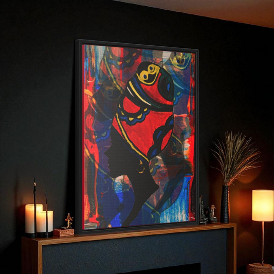 Artisan Black Woman Portrait, Handcrafted Wall Art, Empowering Home Decor, Vertical Frame