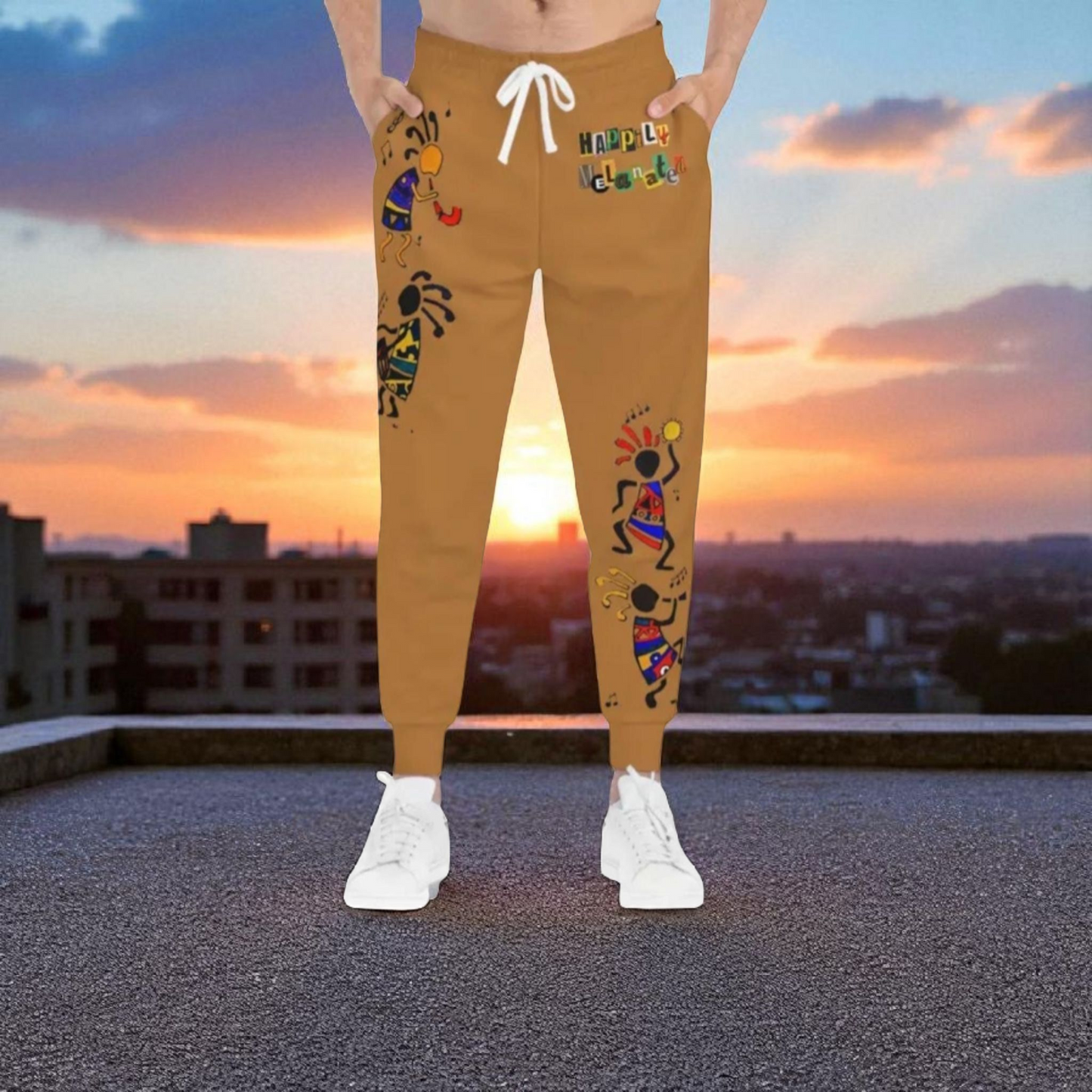 Afro Music Cartoon Art Unisex Athletic Joggers, Handcrafted Jogger Pants, Music Lover Gift