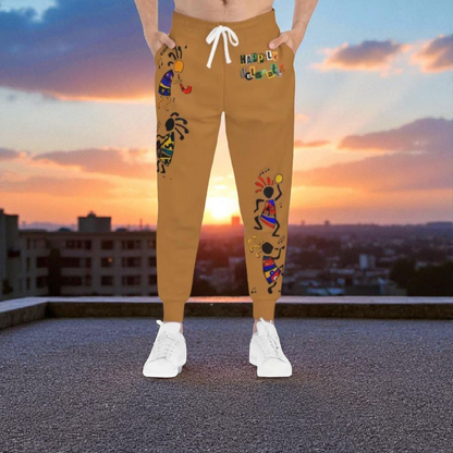 Afro Music Cartoon Art Unisex Athletic Joggers, Handcrafted Jogger Pants, Music Lover Gift