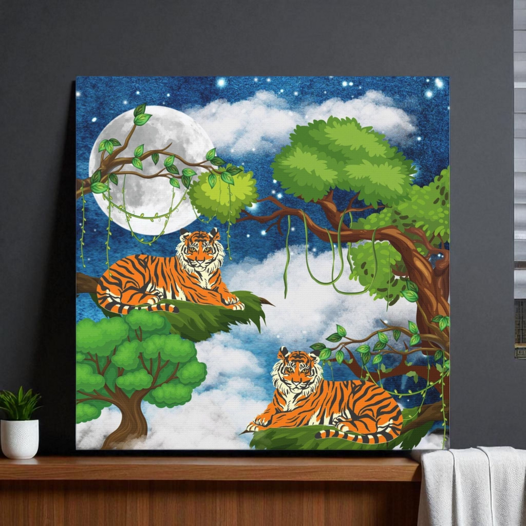 Wild Tiger Nature Wall Art Canvas, Safari Jungle Animal Home Decor Print Printify