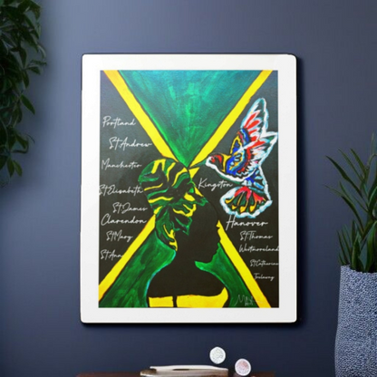 Handcrafted Ethnic Wall Art - Jamaican Female Portrait with Flag Colors, Cultural Home Accent
