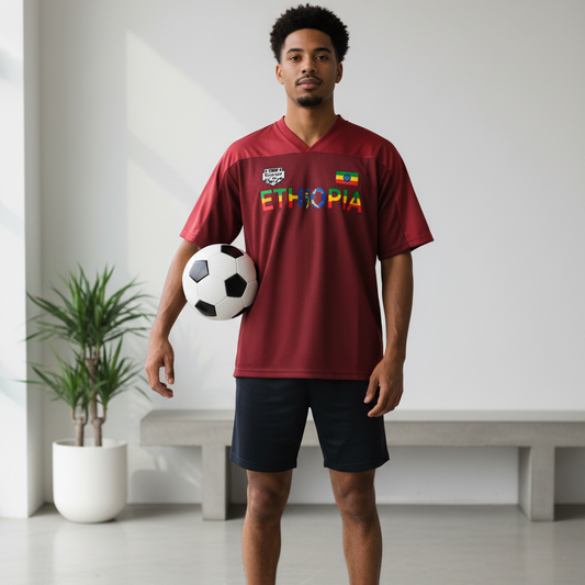 Ethiopia Flag Themed Graphic Mesh V-Neck Soccer Jersey