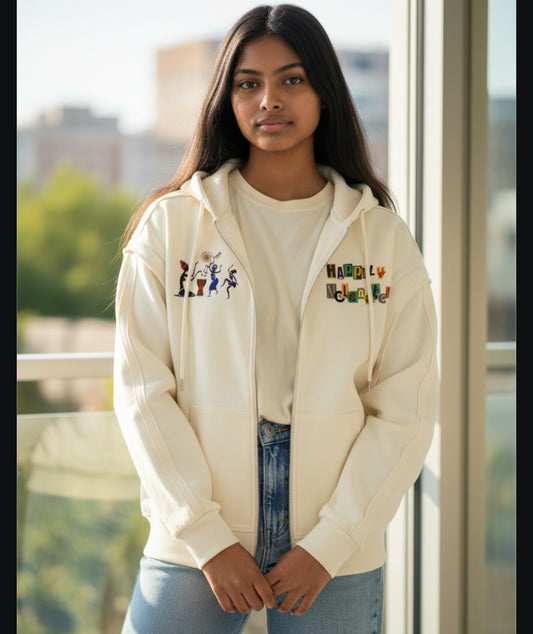 Jazz Singer Graphic Double Layered Zip Hoodie, Contrast Tape Raw Edge