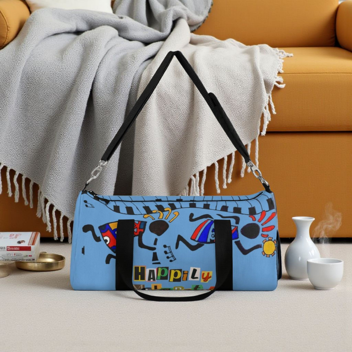 Afro Music Cartoon Piano Art Handcrafted Duffel Bag - Musician Gift, Travel Bag