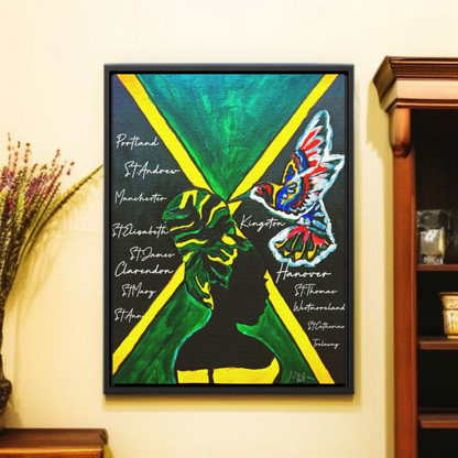 Hand-Painted Jamaican Flag Canvas Wrap - Original Vertical Frame for Living Room Art