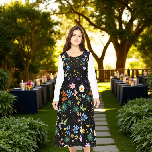 Celestial Floral Long Sleeve Dance Dress - Perfect for Parties, Events, Spring Celebrations