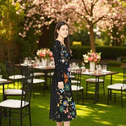 Celestial Floral Long Sleeve Dance Dress - Perfect for Parties, Events, Spring Celebrations