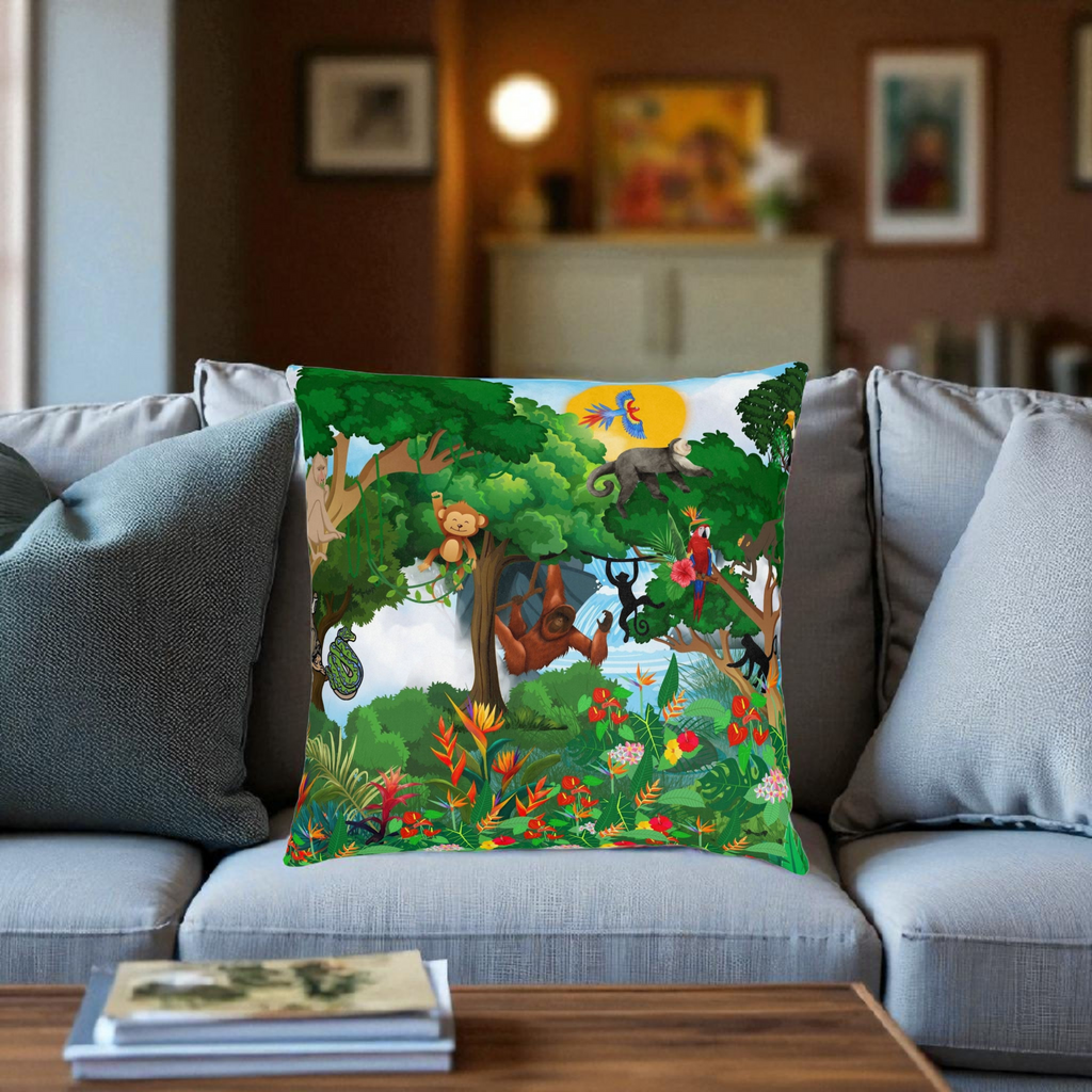 Vibrant Jungle Animal Square Pillow - Perfect for Kids' Rooms & Playspaces Printify